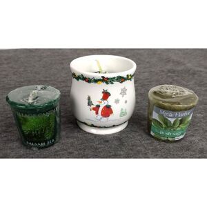 White Barn Candle Co Snowman Christmas Ceramic Holder & 3 Votive Candles NEW‎